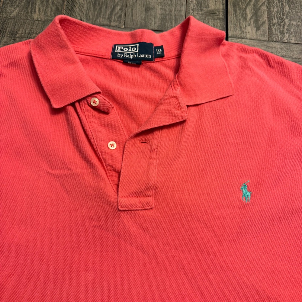 Vtg Polo Ralph Lauren Polo Shirt Mens 1XL Pink Coral‎ Pony Short Sleeve